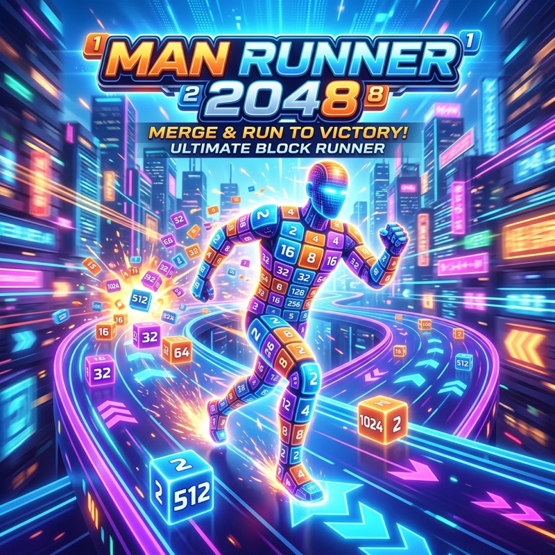 Colorful numbered runner racing along a futuristic course