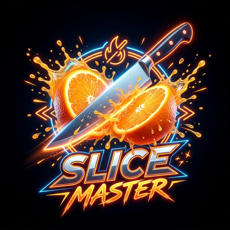 A glowing blade slicing objects in an arcade challenge